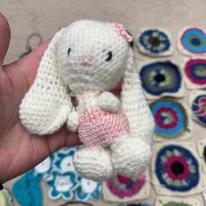 Handmade Crochet Granny Squares and Flowers Yarn Bunny Easter Basket Flower